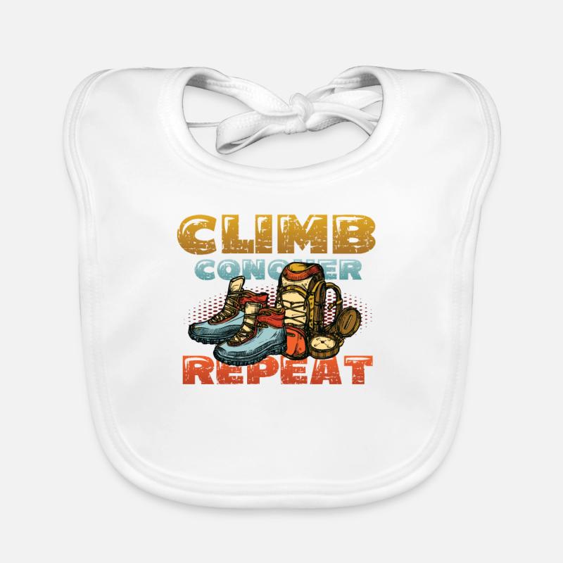 Climbing, conquering, repeating, mountaineering Organic Baby Bibs