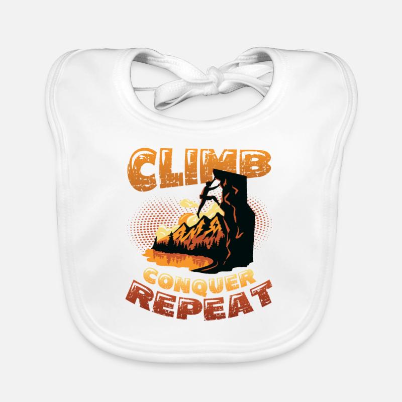Climbing, conquering, repeating, mountaineering Organic Baby Bibs