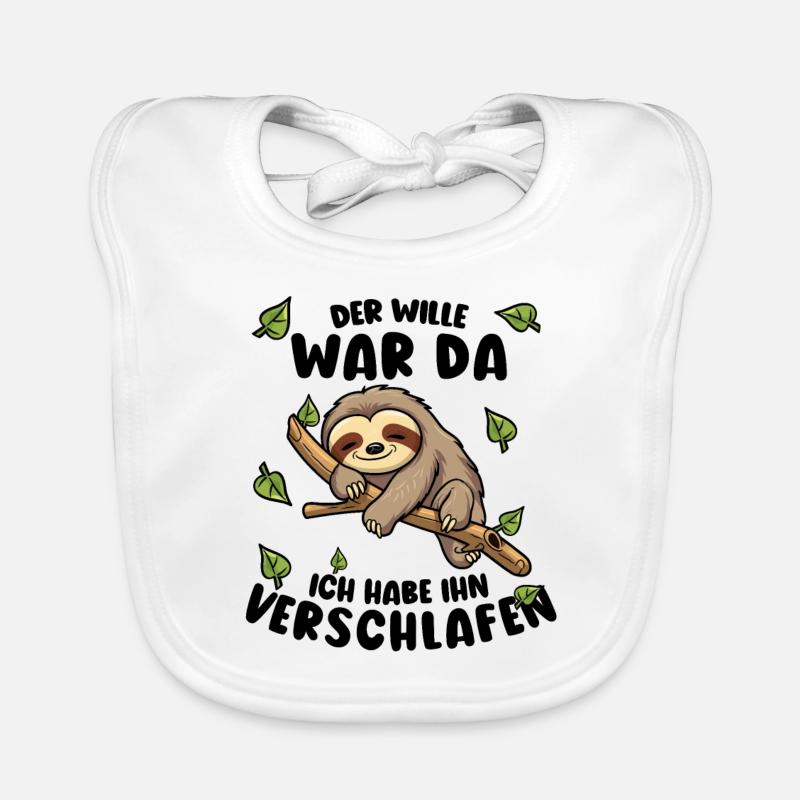Faultier Lustiger Spruch: Der Wille war da Baby Bio-Lätzchen