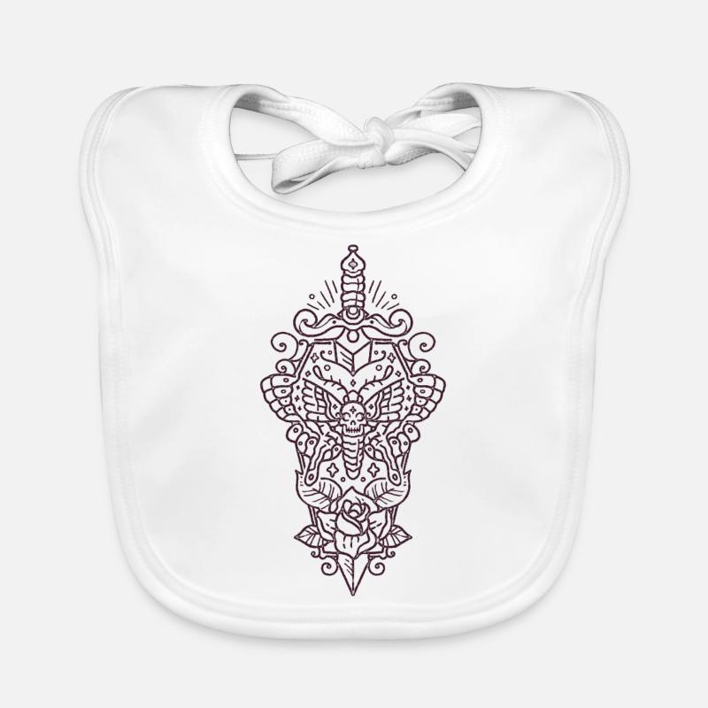 Crâne papillon et rose - Bavoir bio Bébé - blanc