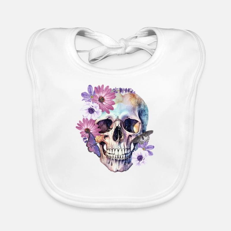 Fleurs de papillon d’Halloween à crâne floral - Bavoir bio Bébé - blanc