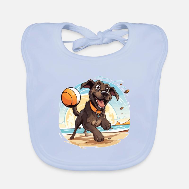 Hund spielt Beachvolleyball Baby Bio-Lätzchen