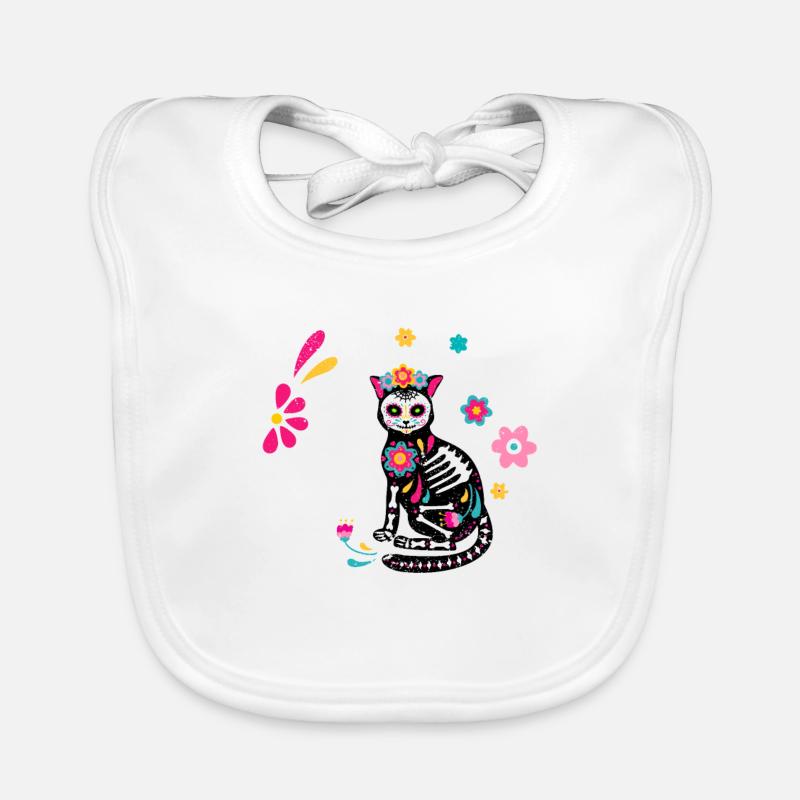 Sugar Skull Cat Moon Dia De Los Muertos Funny Organic Baby Bibs