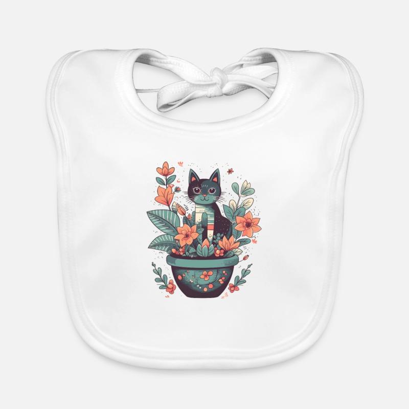 Chat en pot de fleurs avec des fleurs Bavoir bio Bébé