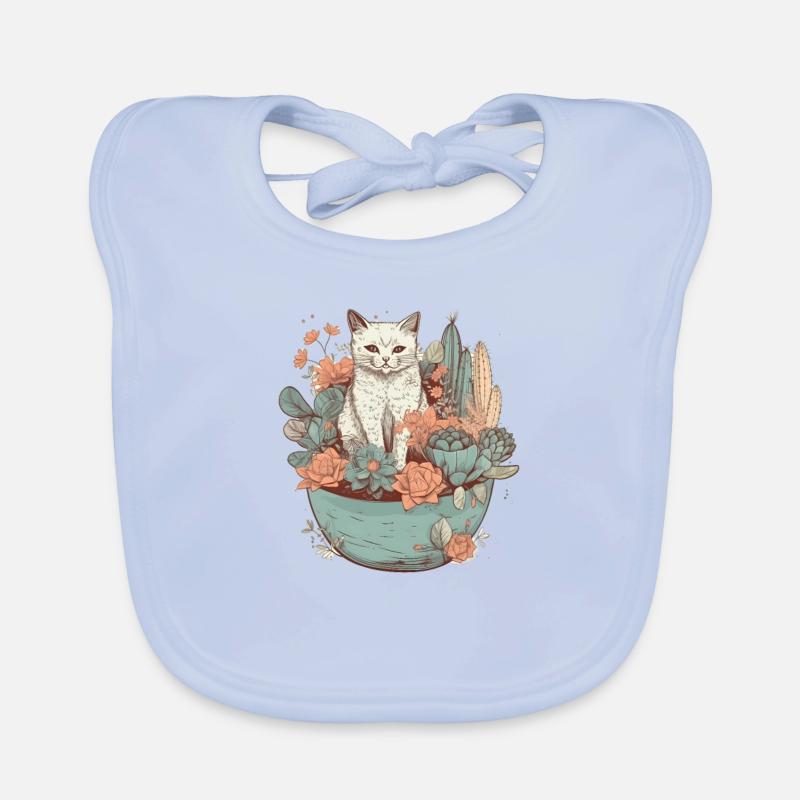Chat dessiné dans un pot de fleurs Bavoir bio Bébé