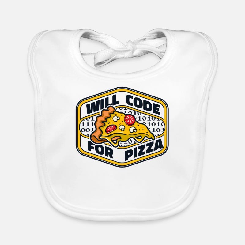 Will Code For Pizza Developer Coder Programmer Bavoir bio Bébé
