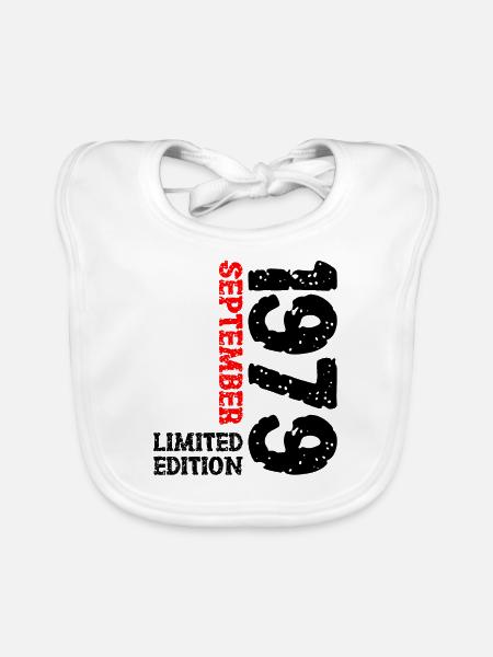 1979 September Limited Edition 44. Geburtstag Deko - Baby Bio-Lätzchen - Weiß - Vorne
