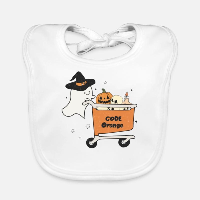 Halloween Ghost with Shopping Cart Code Orange Organic Baby Bibs