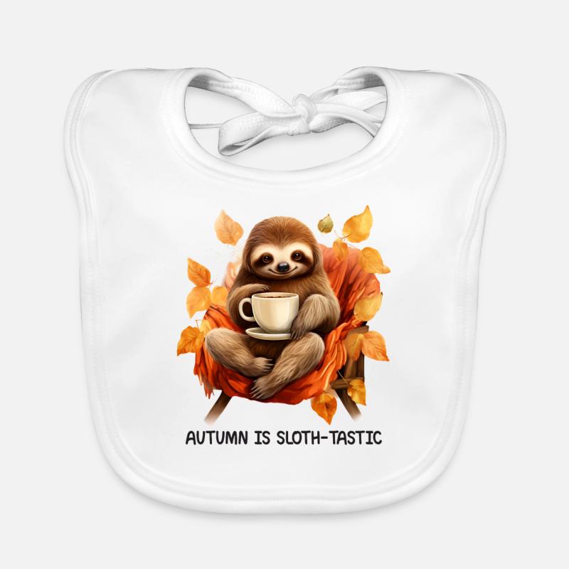Autumnal sloth design: cuddly relaxed Organic Baby Bibs