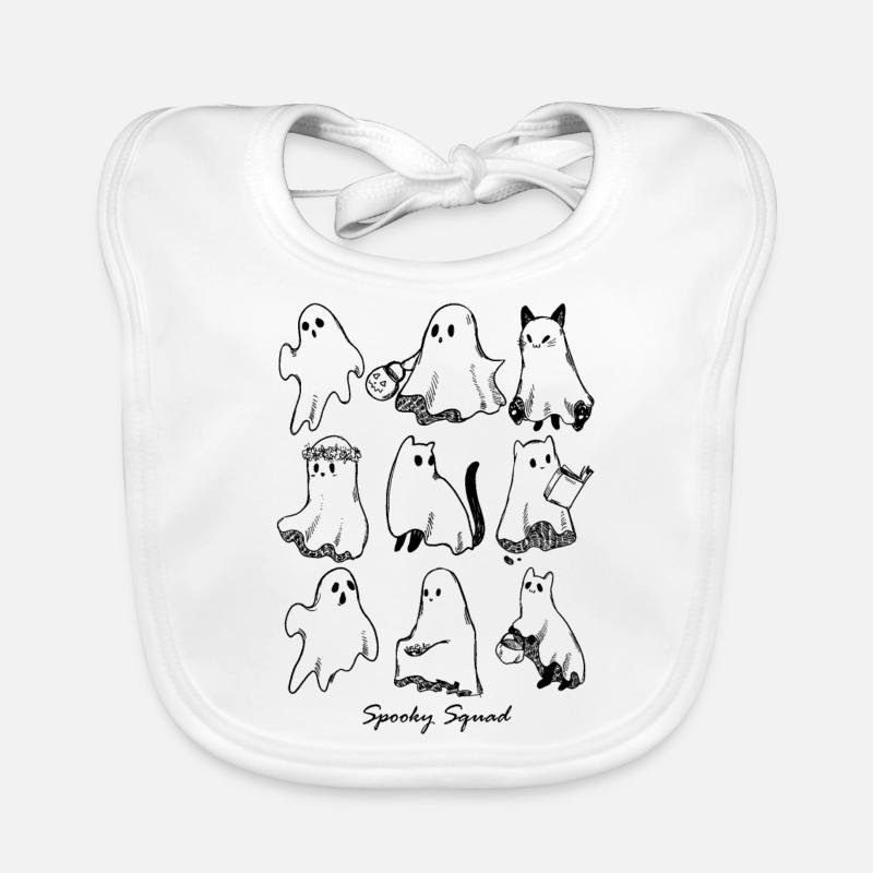 Retro Ghost Halloween Cute Cat Organic Baby Bibs