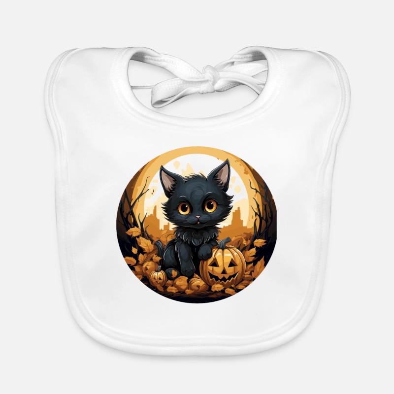 Cute Black Cat Pumpkin Black Cat Halloween Organic Baby Bibs