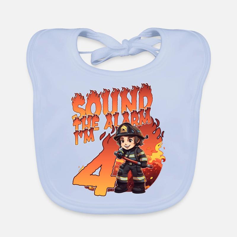 Kids Firefighter 4 Year Old Birthday Boy Theme Organic Baby Bibs