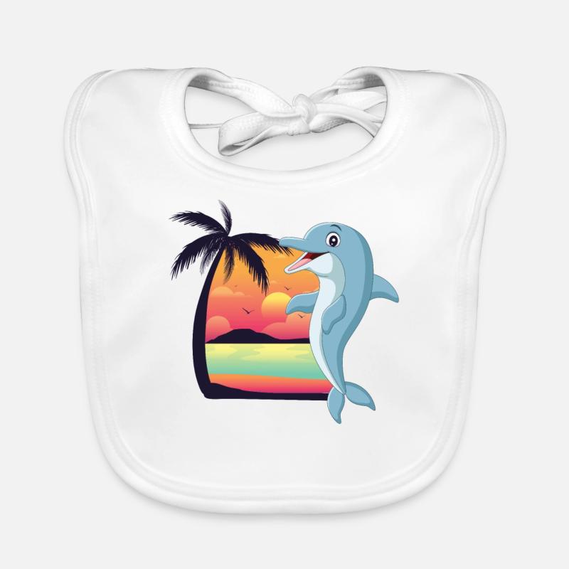 Dolphin Beach Palm Tree Sunset Baby Bio-Lätzchen