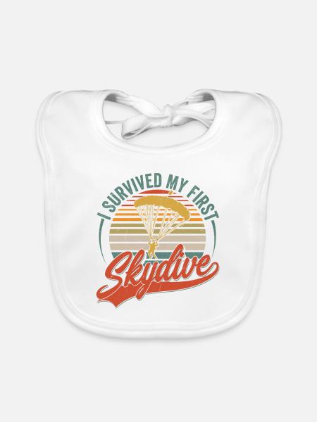 I Survived My First Skydive Parachute Skydiver - Organic Baby Bibs - white - Front