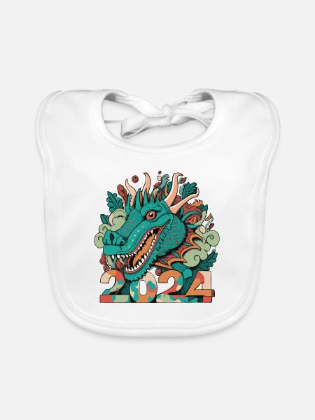 HAPPY NEW YEAR DRAGON 2024 - Organic Baby Bibs - white - Front
