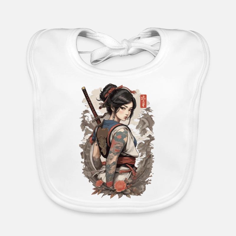 Femme ninja samouraï japonais - Bavoir bio Bébé - blanc