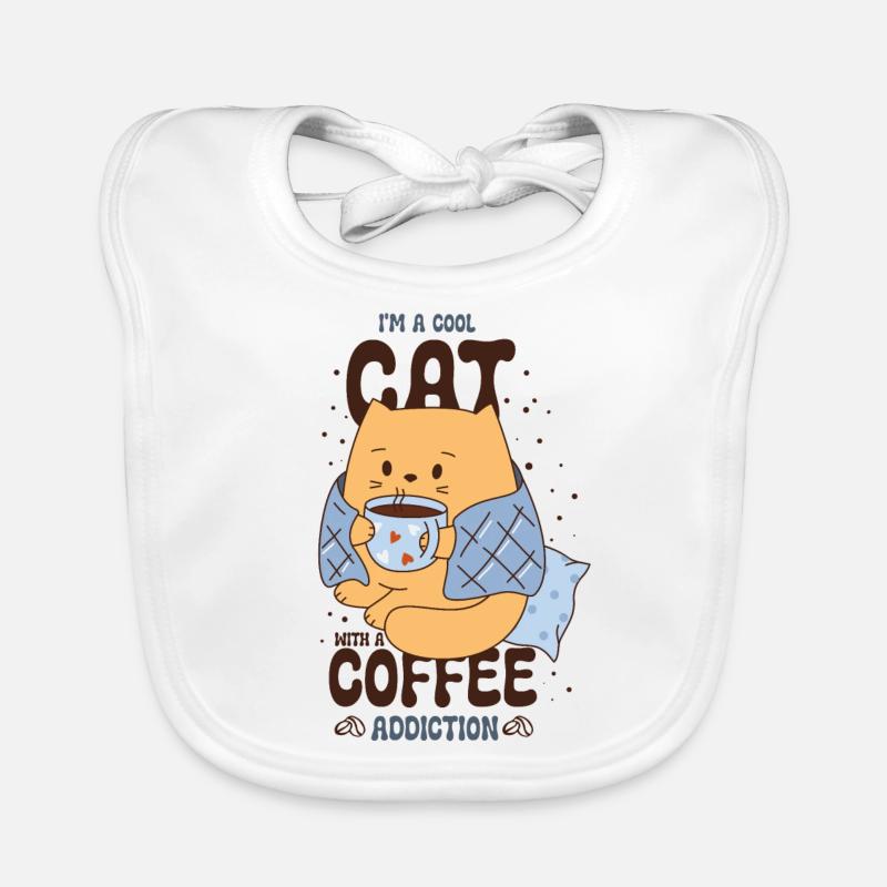 I'm a cool cat with a coffee addiction - Baby Bio-Lätzchen - Weiß