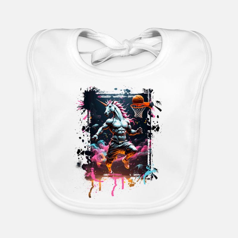 Licorne de basket-ball Graffiti Splash - Bavoir bio Bébé - blanc
