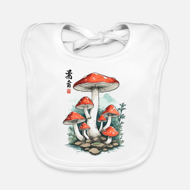 Magic Toadstool Japan Cottagecore Design - Organic Baby Bibs - white