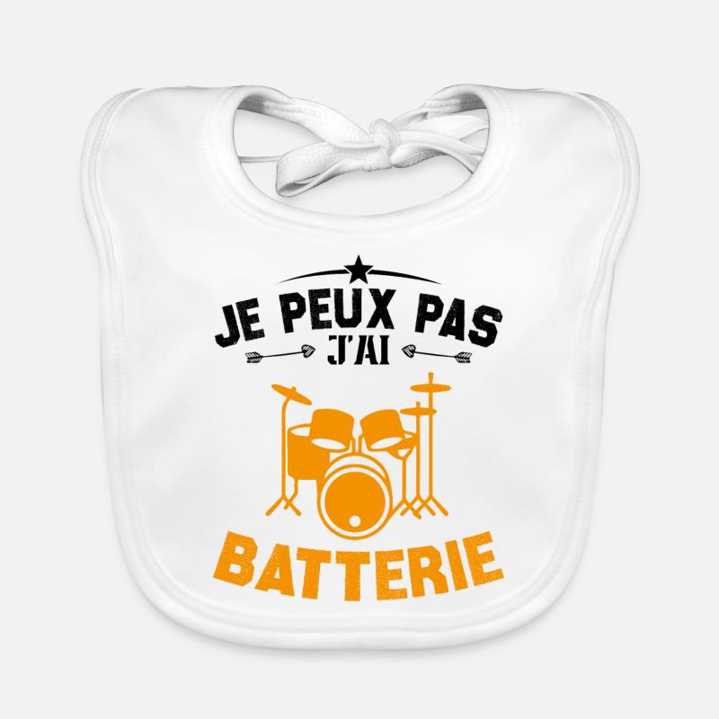 Je peux pas jai batterie - Bavoir bio Bébé - blanc