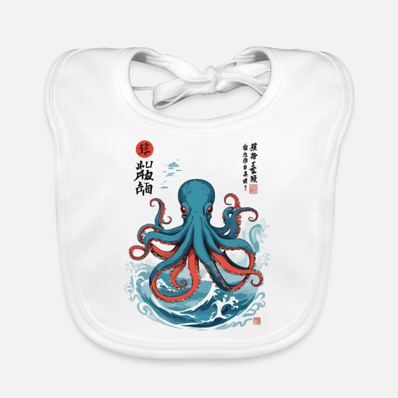 Octopus Ukiyo-E Japan Sea Kraken Design Organic Baby Bibs