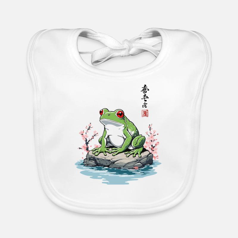 Japanese Frog Ukiyo-E Vintage Artwork Organic Baby Bibs