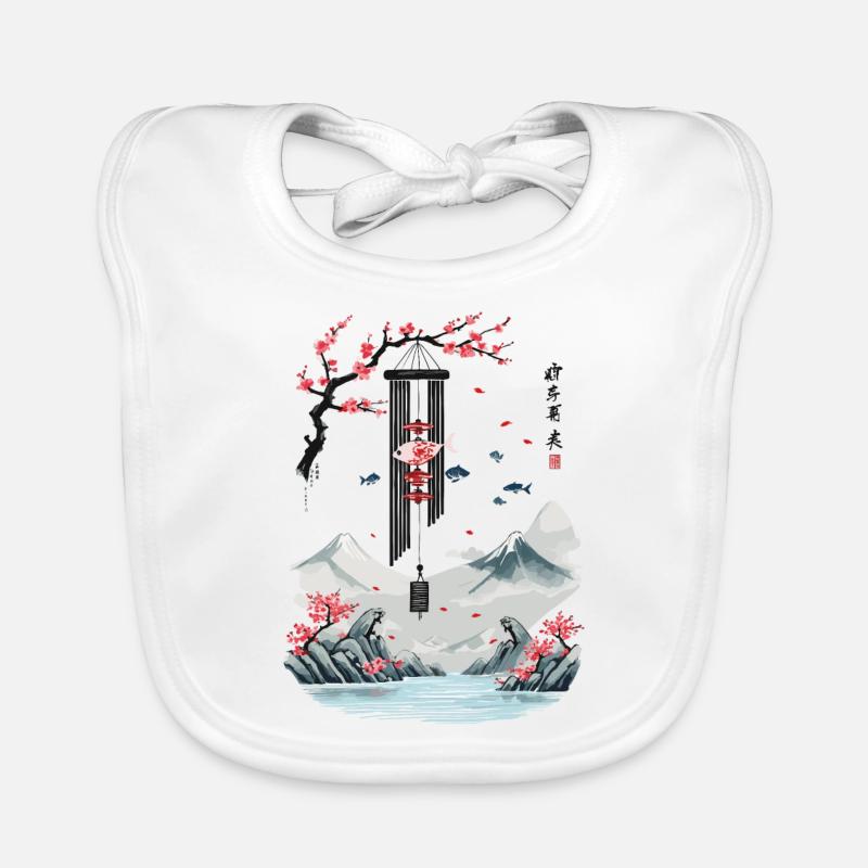 Ukiyo-E Cherry Blossom Poissons Vent Cloches Design Bavoir bio Bébé