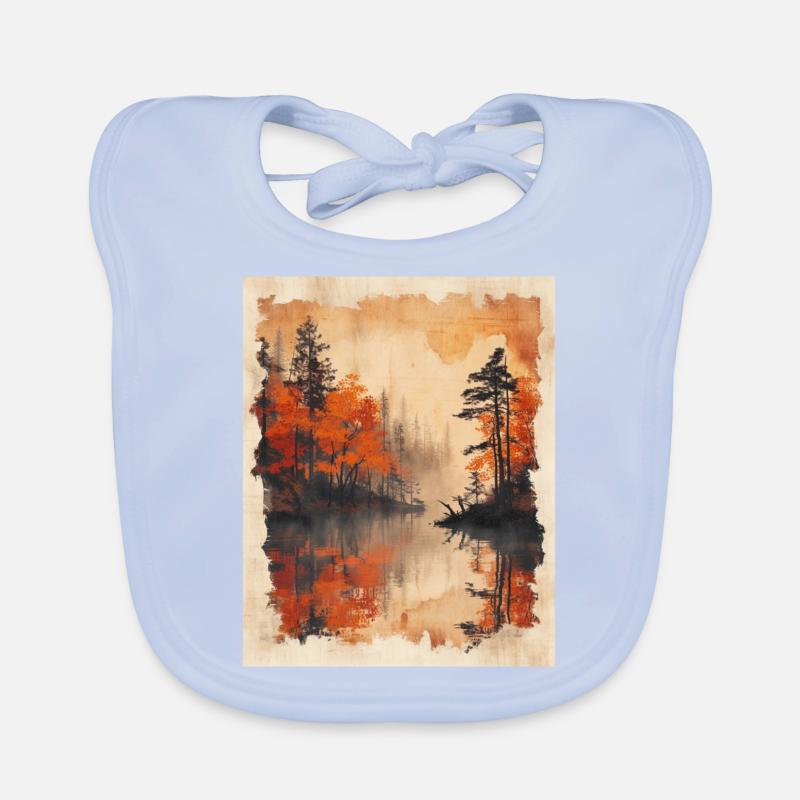 Classic Scenery Papyrus Scroll Onsen Japanese Organic Baby Bibs