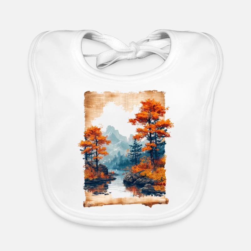 Classic Scenery Papyrus Scroll Onsen Japanese Organic Baby Bibs