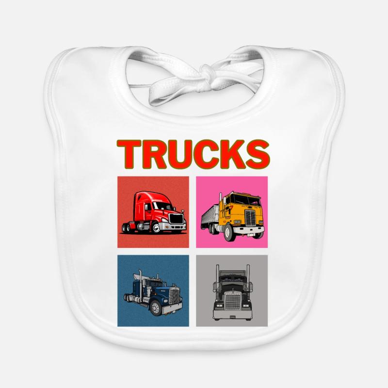 Camions - Bavoir bio Bébé - blanc
