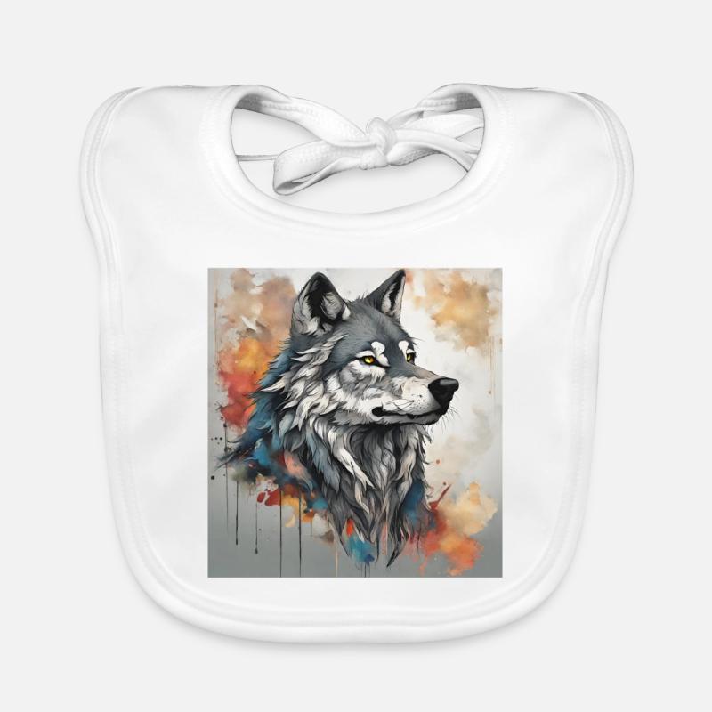 Wolf with color spots background. Organic Baby Bibs