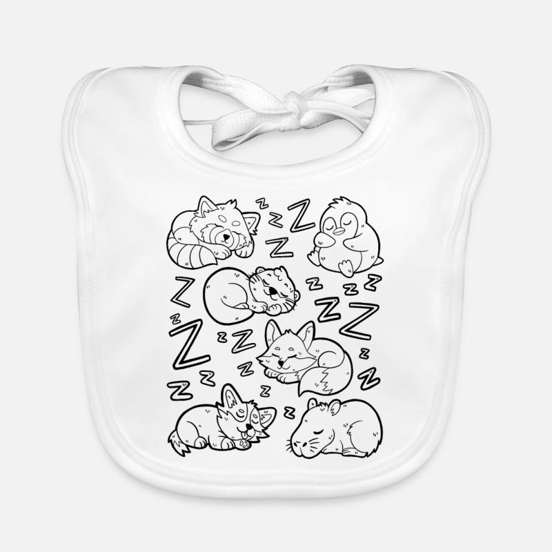 Sleeping animals: capybara, fox, corgi, otter Organic Baby Bibs