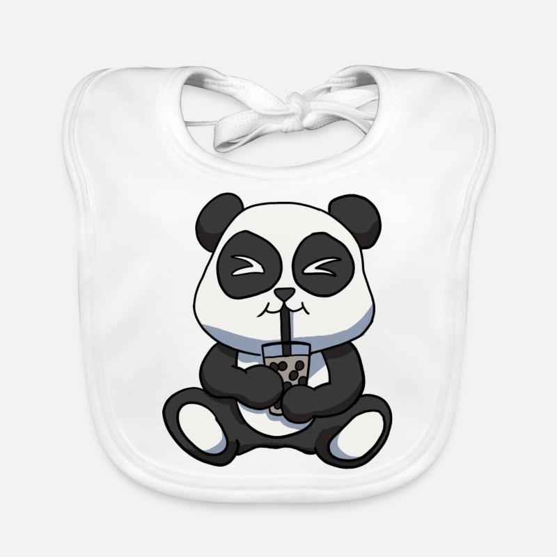 Anime Kawaii Bubble Tea Boire Panda Bear Main D - Bavoir bio Bébé - blanc