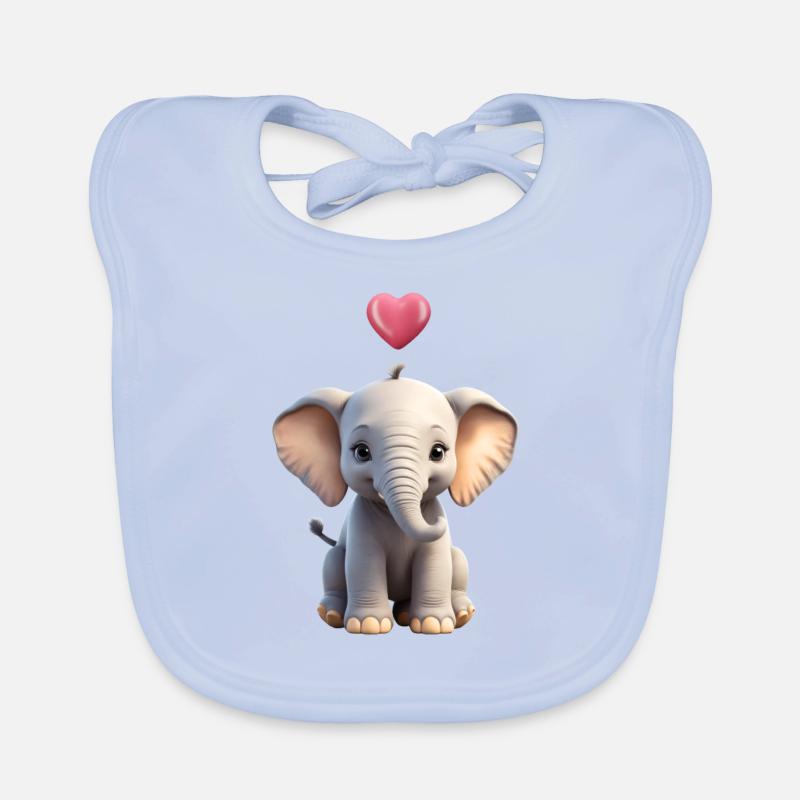 Éléphant 3D Coloré Mignon Éléphant Bébé avec Coeur Bavoir bio Bébé