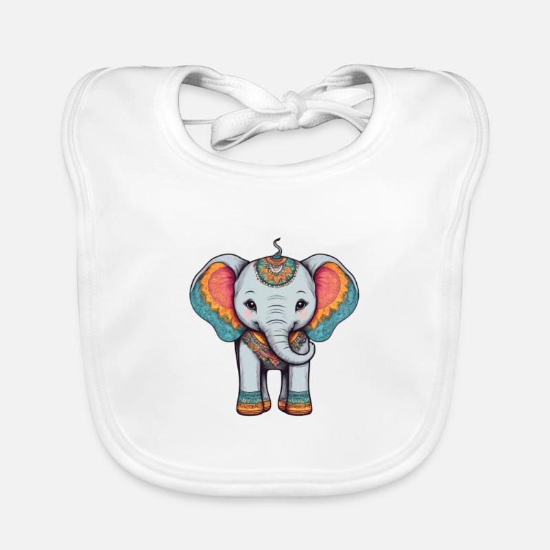 Éléphant Coloré Mignon Éléphant Bébé Mandala Hindi Bavoir bio Bébé