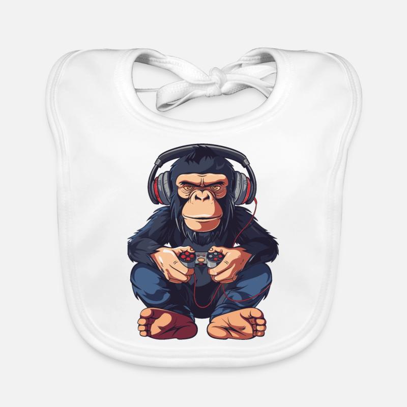 Chimpanzee Video Game Organic Baby Bibs