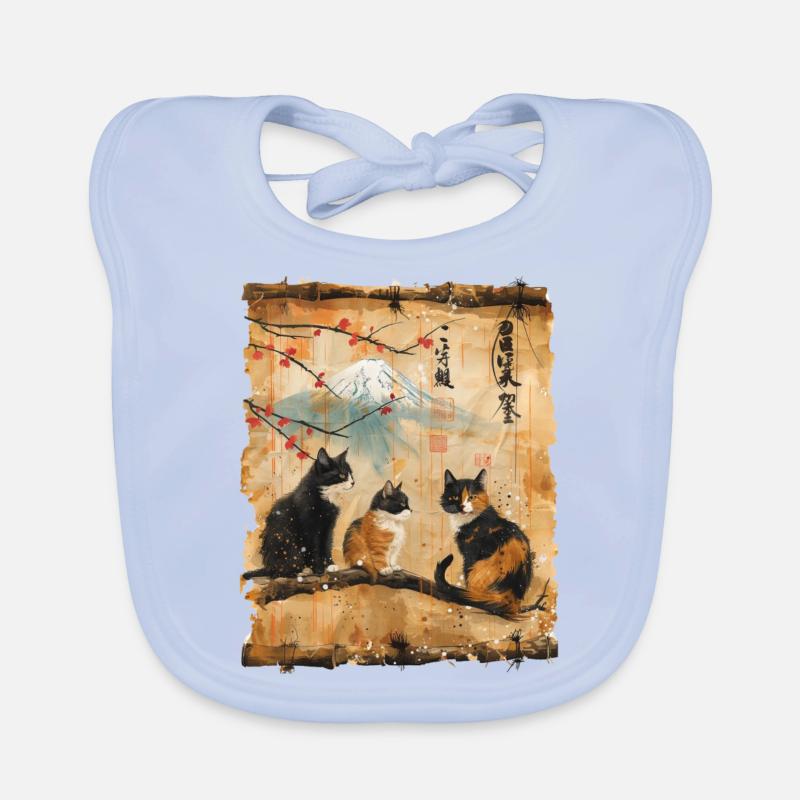 Mt. Fuji Kitten Papyrus Scroll Retro Organic Baby Bibs