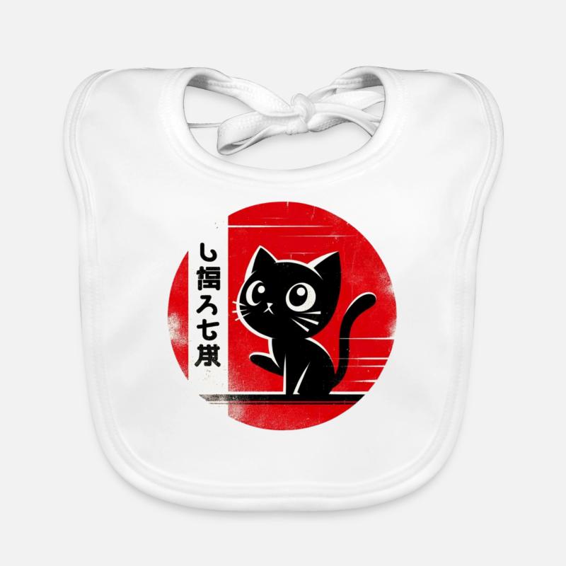 Silhouette Japanese Kitten Retro Cute Organic Baby Bibs