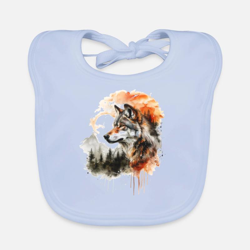 Wolf mit Wasserfarbe Baby Bio-Lätzchen