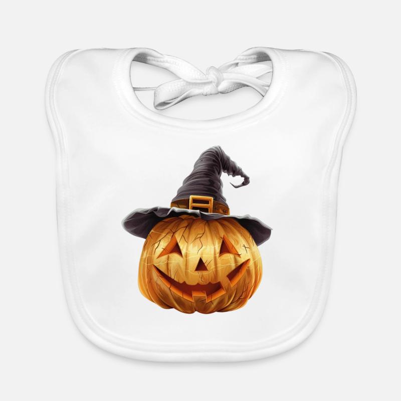 Spooky pumpkin with witch hat Organic Baby Bibs