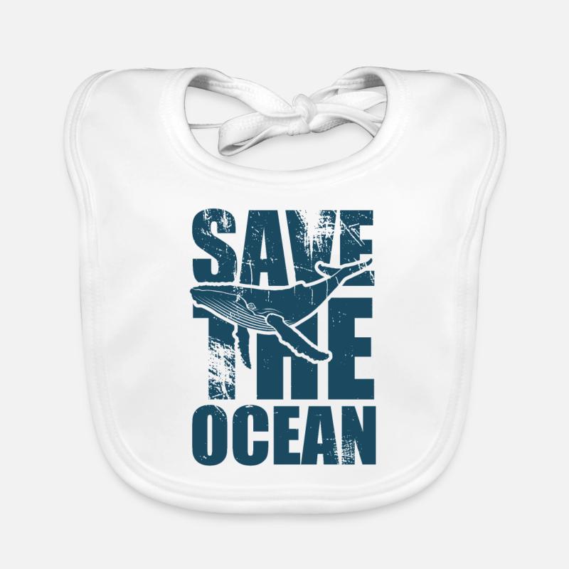 Save the ocean - Wal - Buckelwal - Geschenk - Baby Bio-Lätzchen - Weiß