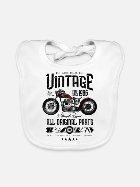 Vintage Motorrad Biker Motorrad Geburtstag 1986 - Baby Bio-Lätzchen - Weiß - Vorne
