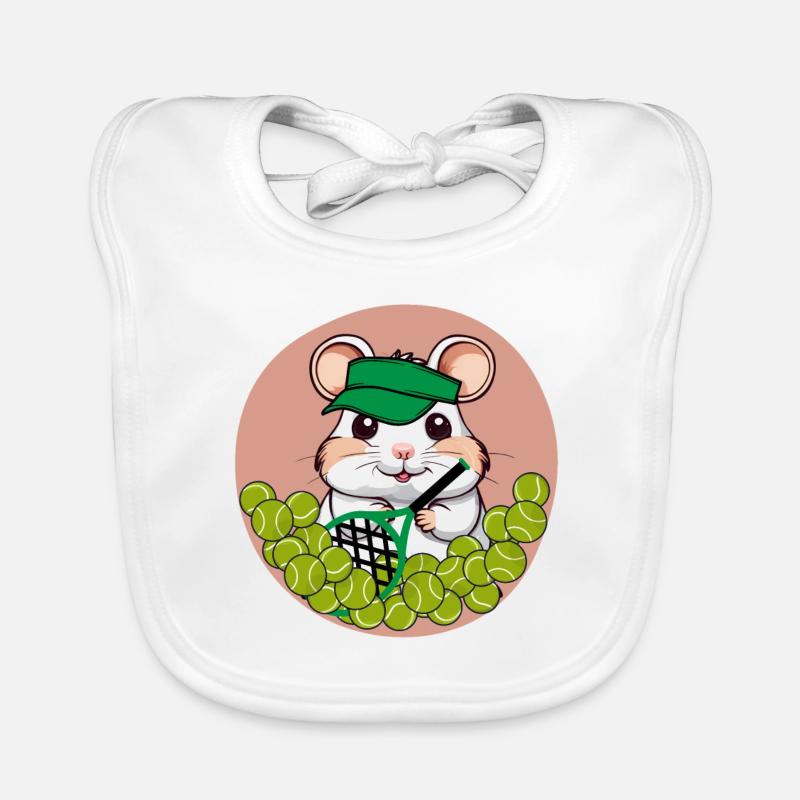 Tennis Hamster - süßer Hamster mit Bällen und Cap Baby Bio-Lätzchen