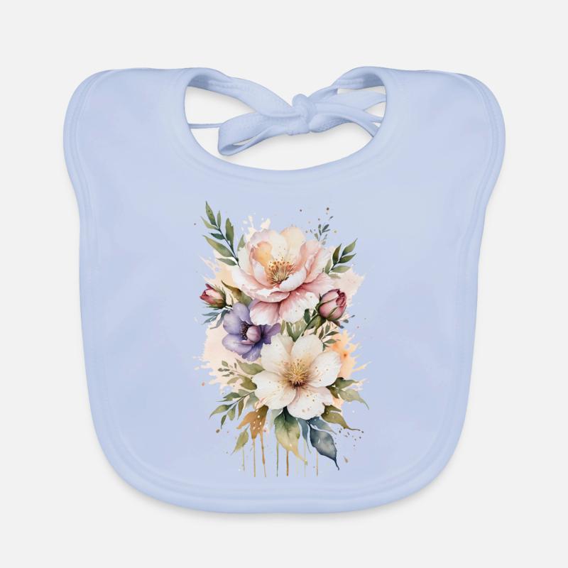 Murmures à l’aquarelle : Fleurs délicates Bavoir bio Bébé