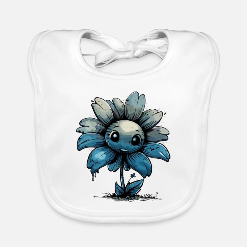 Eine dunkelblaue Comic Blume Baby Bio-Lätzchen