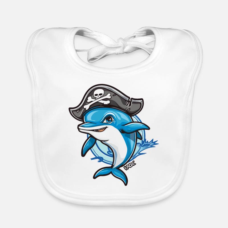 Cartoon Dolphin Pirate Organic Baby Bibs