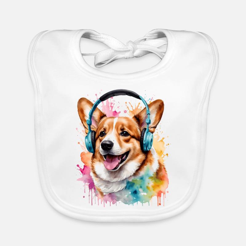 Corgi Kopfhörer Hund Bunt Lustig Tier Design Print Baby Bio-Lätzchen