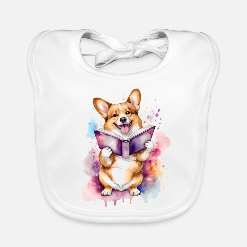 Corgi Lesen Buch Hund Lustig Tier Design Print Baby Bio-Lätzchen