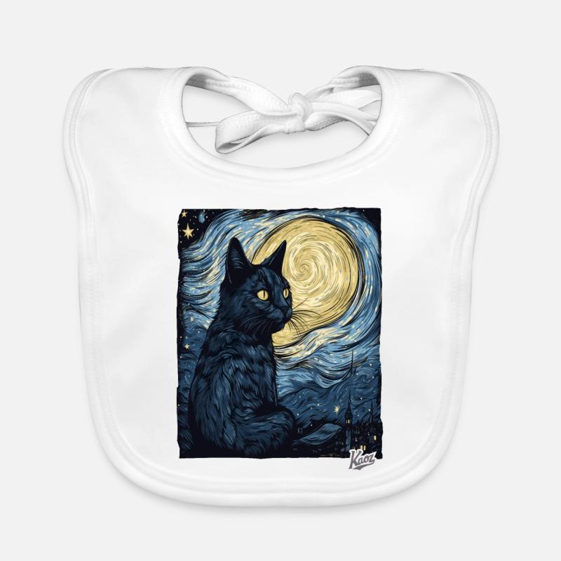 Nuit étoilée et chat noir Bavoir bio Bébé