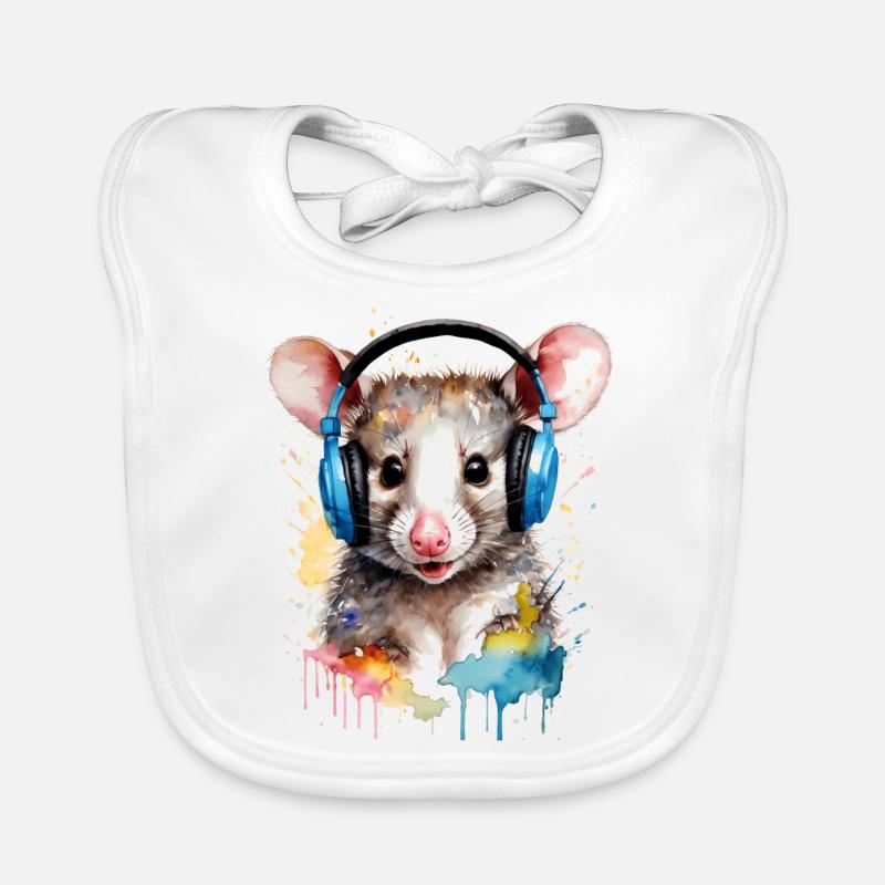 Opossum Kopfhörer Bunt Tier Design Print Baby Bio-Lätzchen